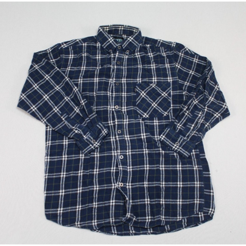 Keys Men Blue Flannel Casual Button Down Long Sleeve Collared Size Medium